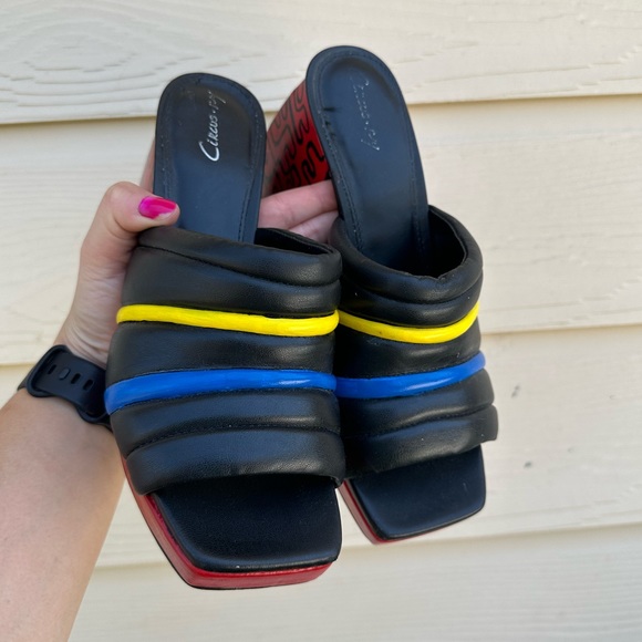 CUSTOM PAINTED Black Leather Platform Black Heels ‼️ - Picture 5 of 8